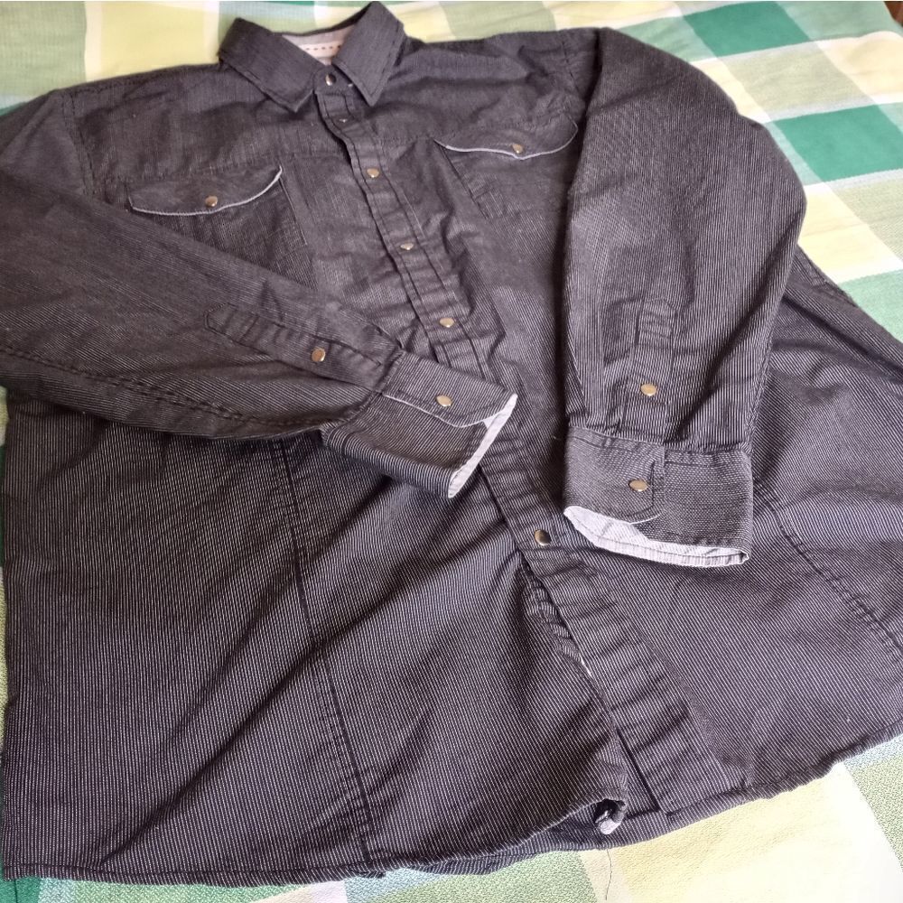 Coastal L Black White Striped Buttons Up Pockets Longsleeves Men's Shirt